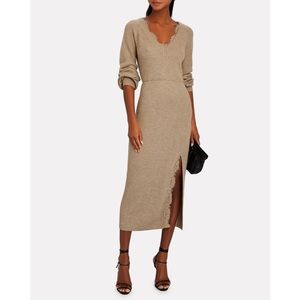 Saylor Bertie Lace-Trimmed Taupe Knit Long Sleeve Sweater Dress Size S